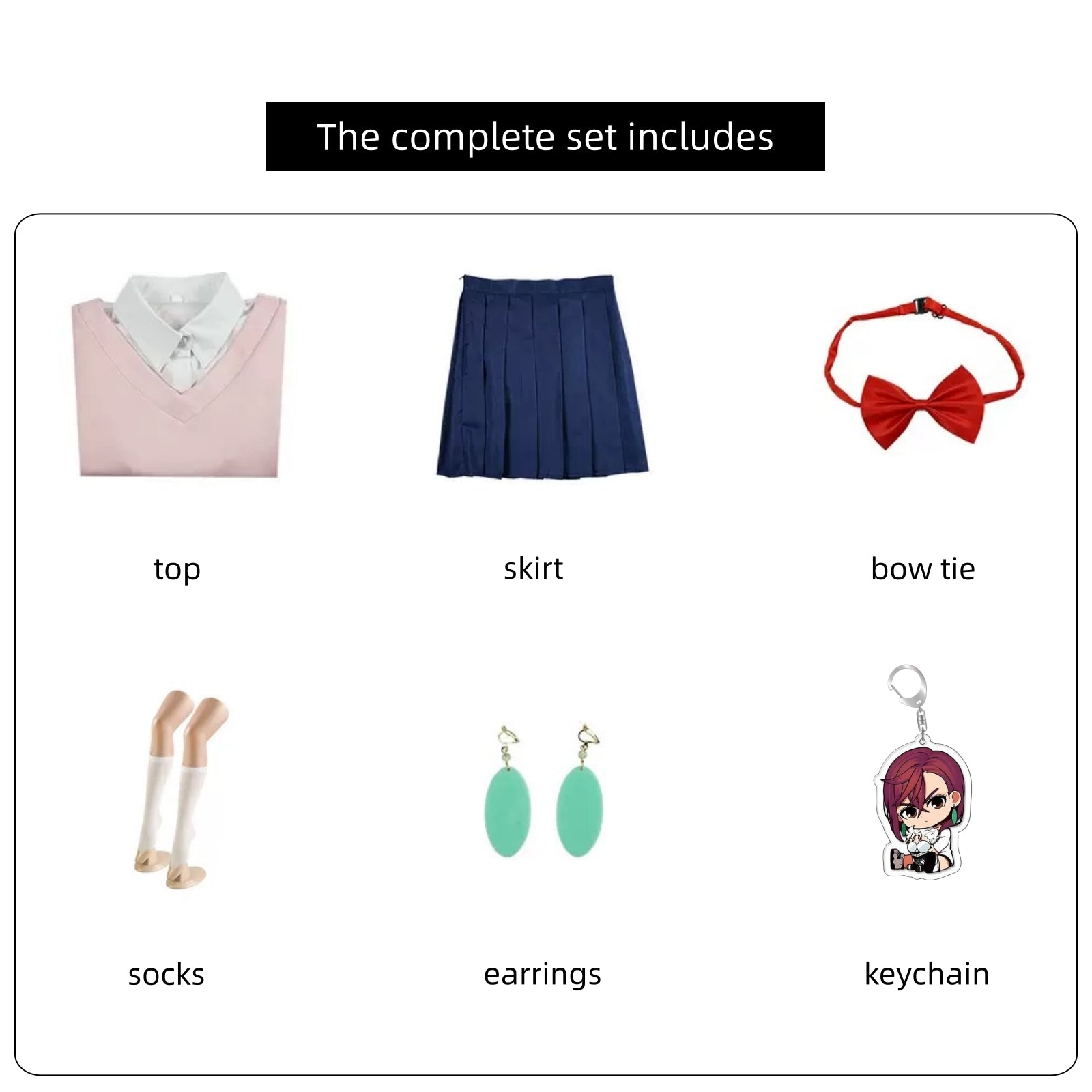 dandadan momo ayase cosplay accessories pink jk school uniform top pleated skirt red bow tie earrings keychain