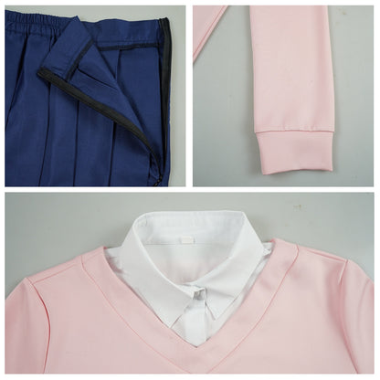 dandadan momo ayase cosplay uniform close up skirt zipper sweatshirt cuff shirt collar details