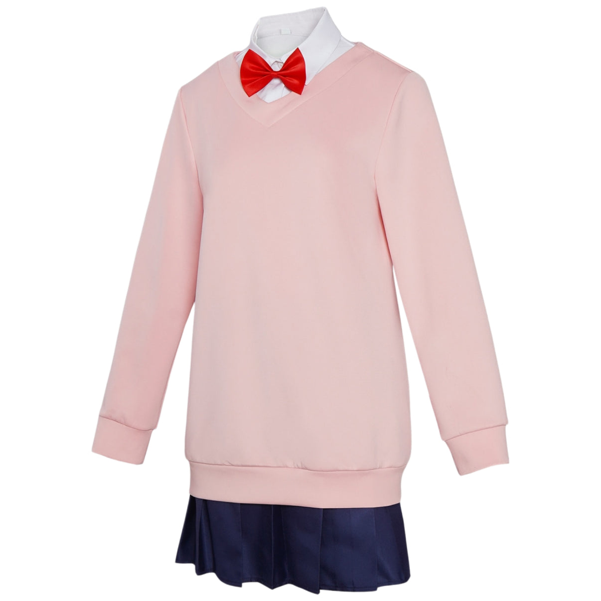 dandadan momo ayase cosplay pink school jk uniform side profile sweatshirt navy skirt