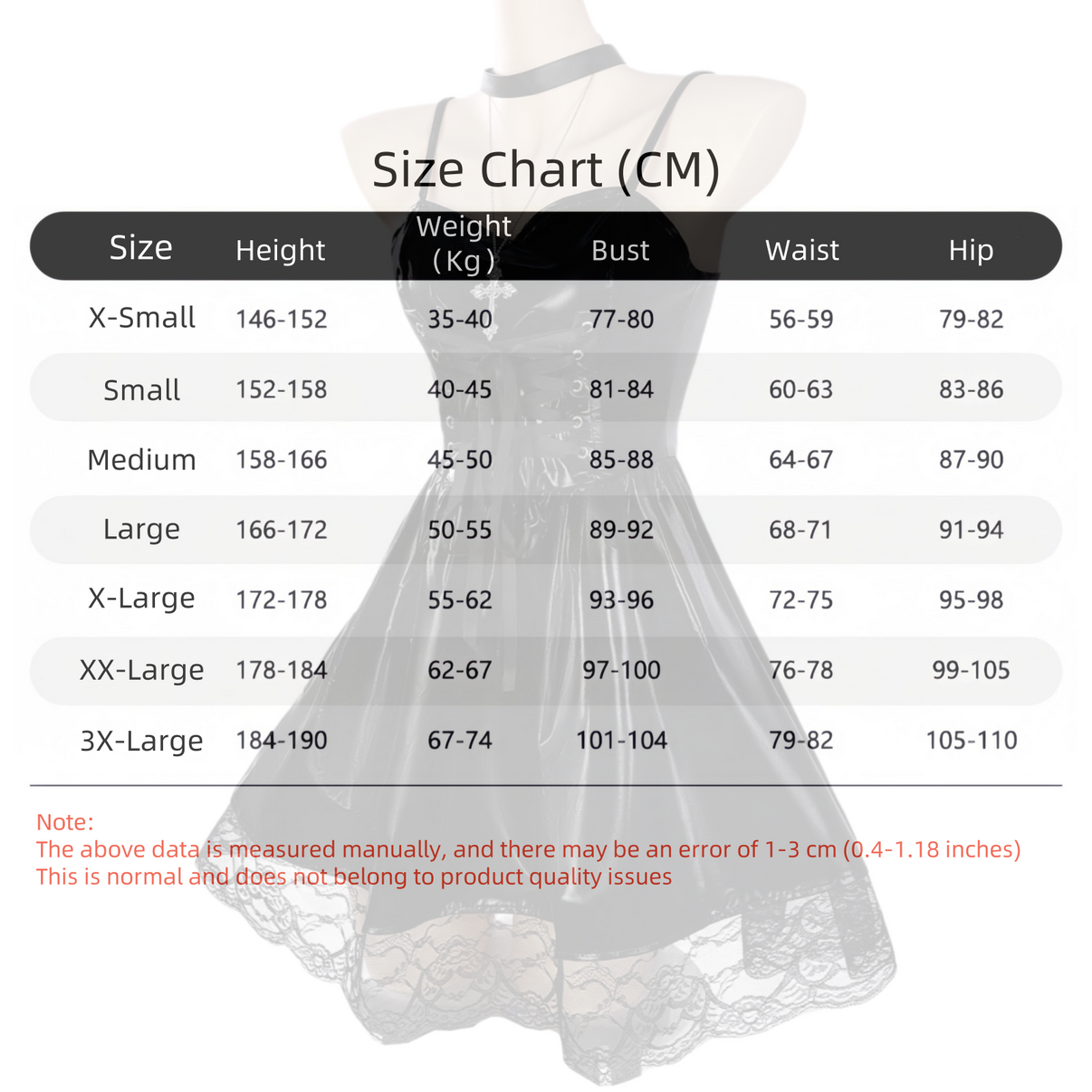 misamisa cosplay uniform size chart cm anime misa costume bust waist hip size guide