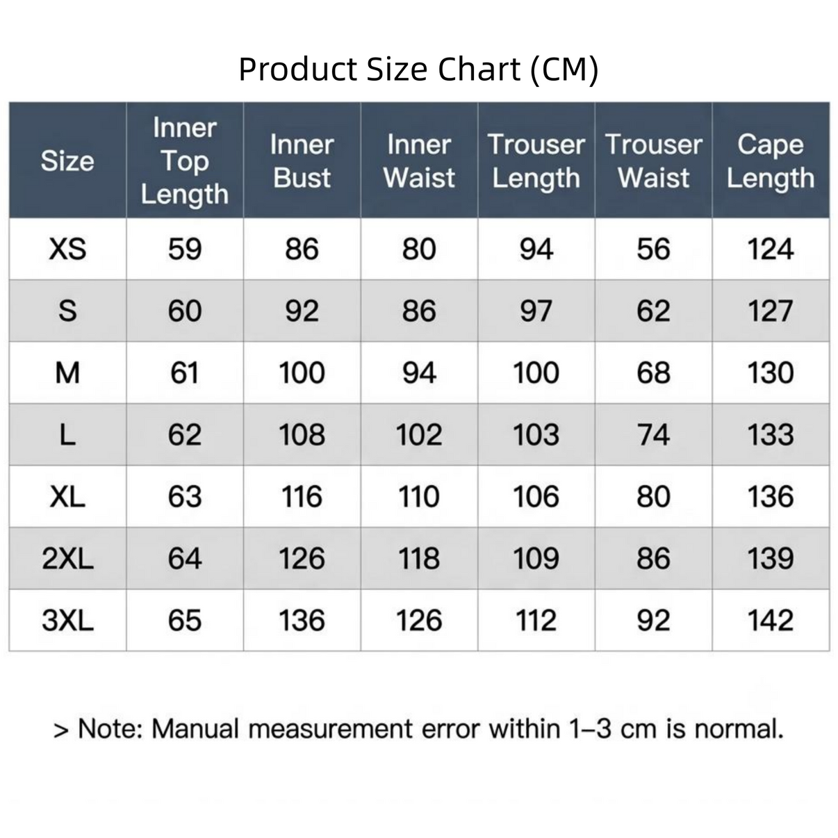 demon slayer douma cosplay full set size table, top pants cape measurement parameters