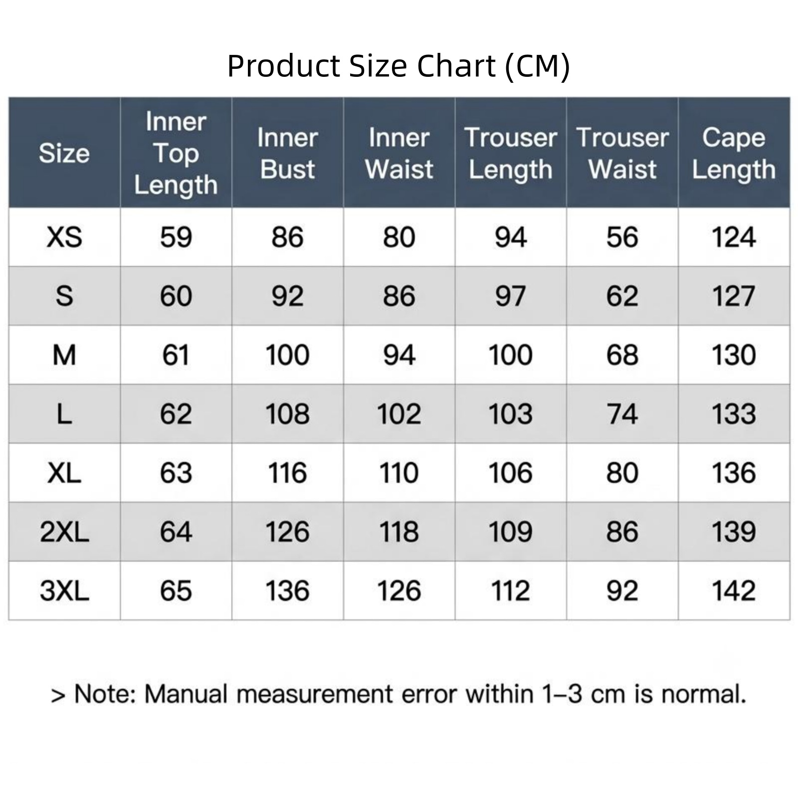 demon slayer douma cosplay full set size table, top pants cape measurement parameters