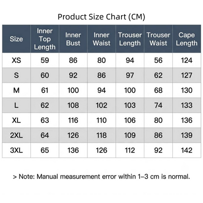 demon slayer douma cosplay full set size table, top pants cape measurement parameters