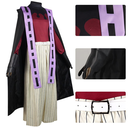 douma anime cos clothing close-up collage, fabric texture, faux leather gloves, white buckle belt