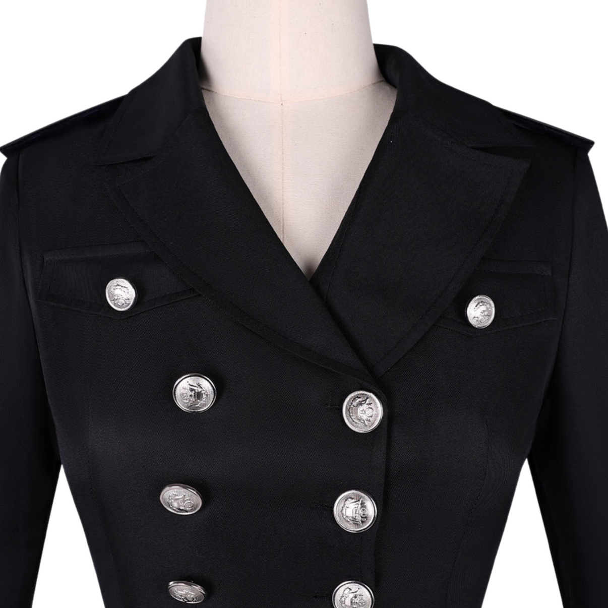 sailor costume women black jacket silver buttons shoulder epaulets