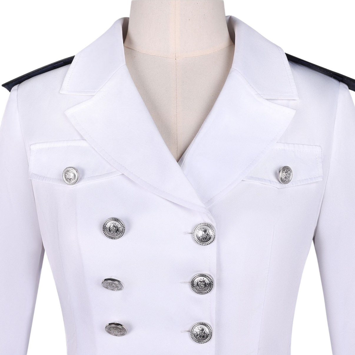 sailor costume women white jacket silver buttons shoulder epaulets