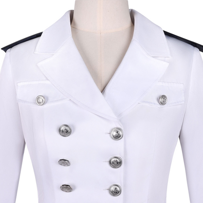 sailor costume women white jacket silver buttons shoulder epaulets