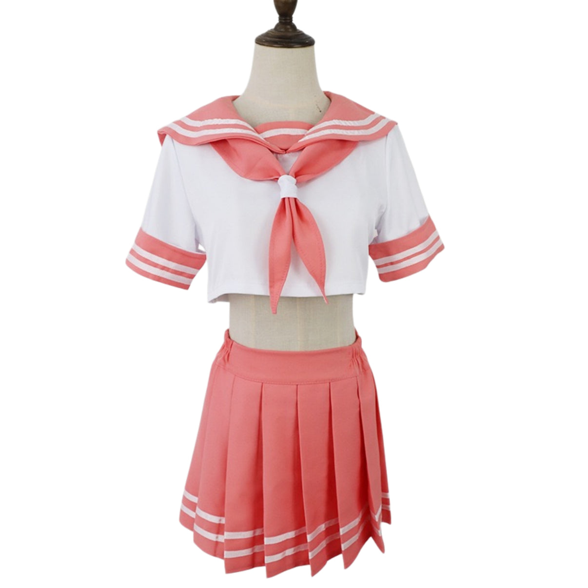 mannequin full front view pink cropped sailor top pleated mini skirt astolfo cosplay costume no wig