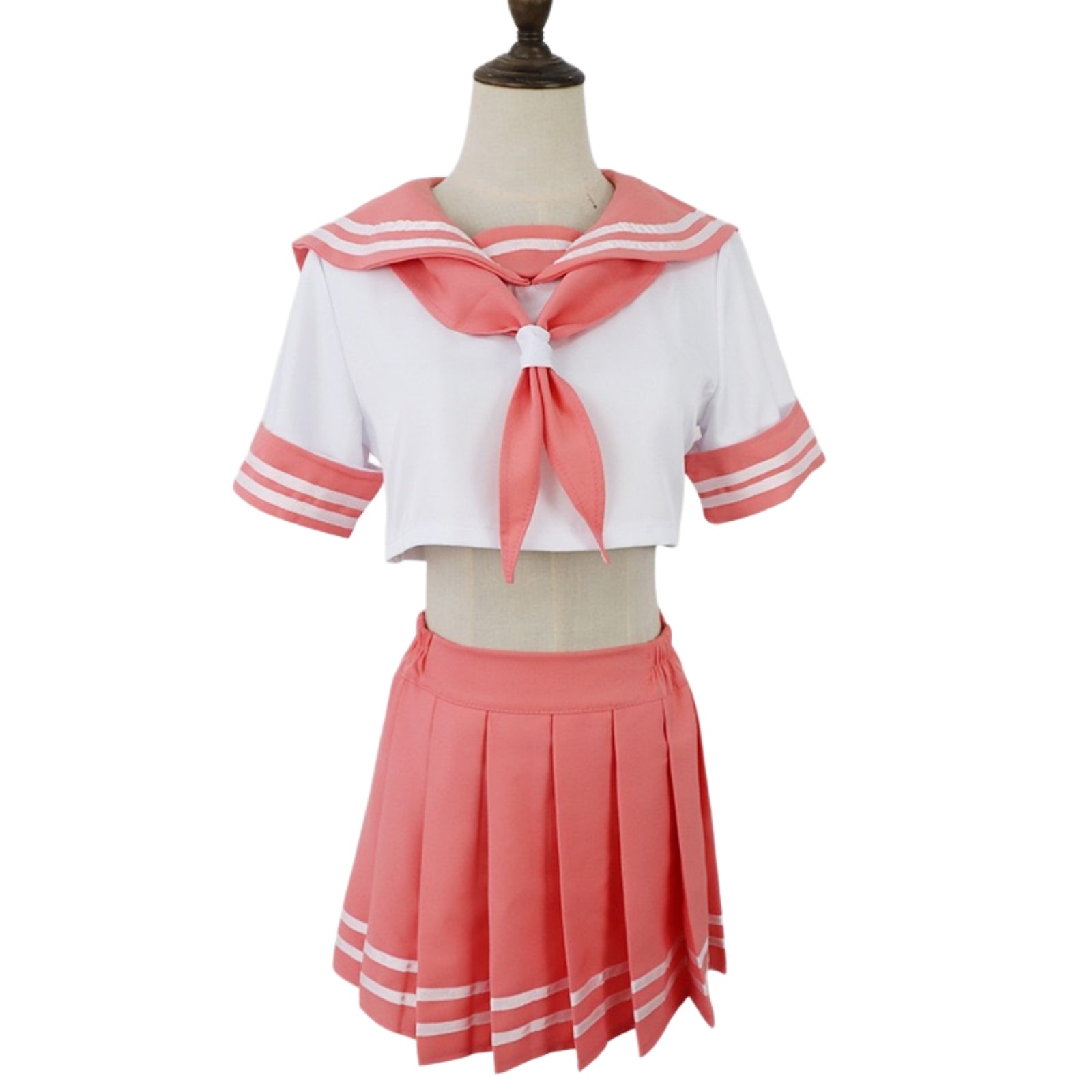 mannequin full front view pink cropped sailor top pleated mini skirt astolfo cosplay costume no wig