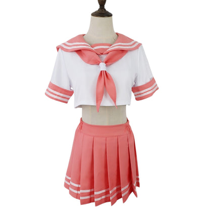 mannequin full front view pink cropped sailor top pleated mini skirt astolfo cosplay costume no wig