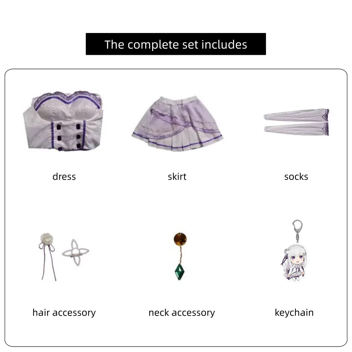 emilia re zero cosplay full set components layout