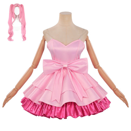 complete suit alien stage zombie stage mizi cosplay pink dress matching long pink twin wig