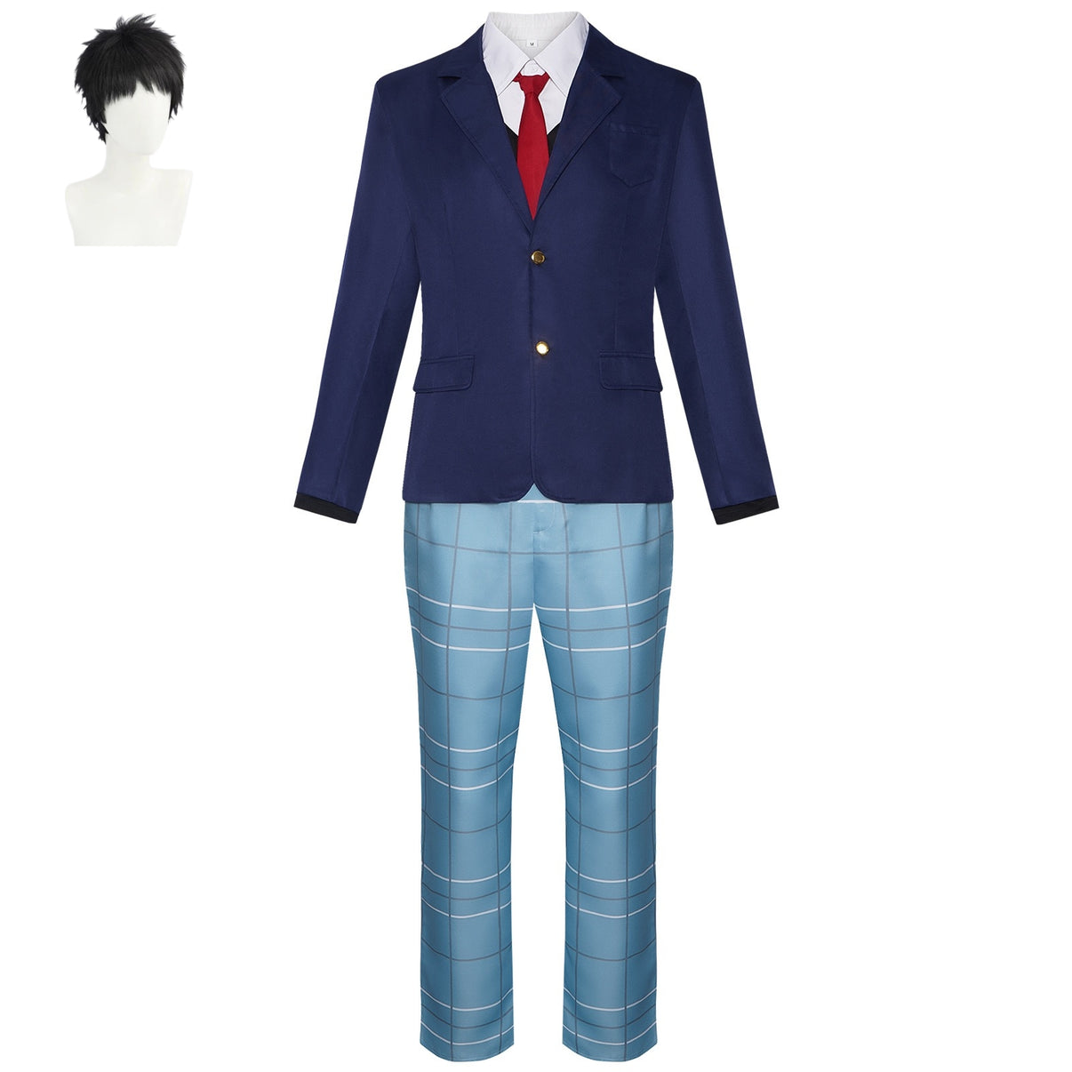 my dress-up darling wakana navy blazer school uniform full costume set matching short black boy wig