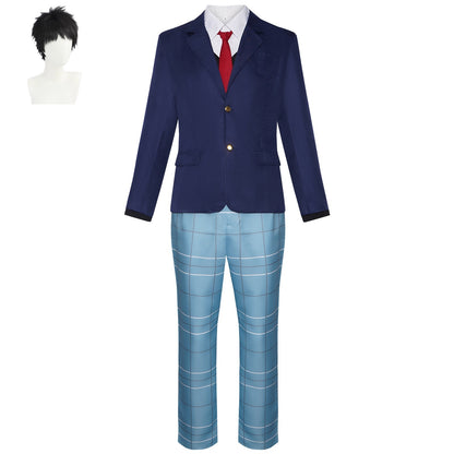 my dress-up darling wakana navy blazer school uniform full costume set matching short black boy wig
