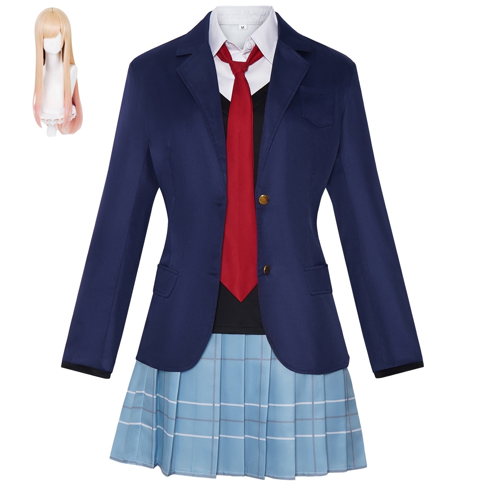 my dress-up darling marin blue blazer school uniform complete set matching gradient long wig