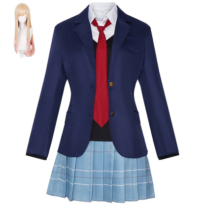 my dress-up darling marin blue blazer school uniform complete set matching gradient long wig