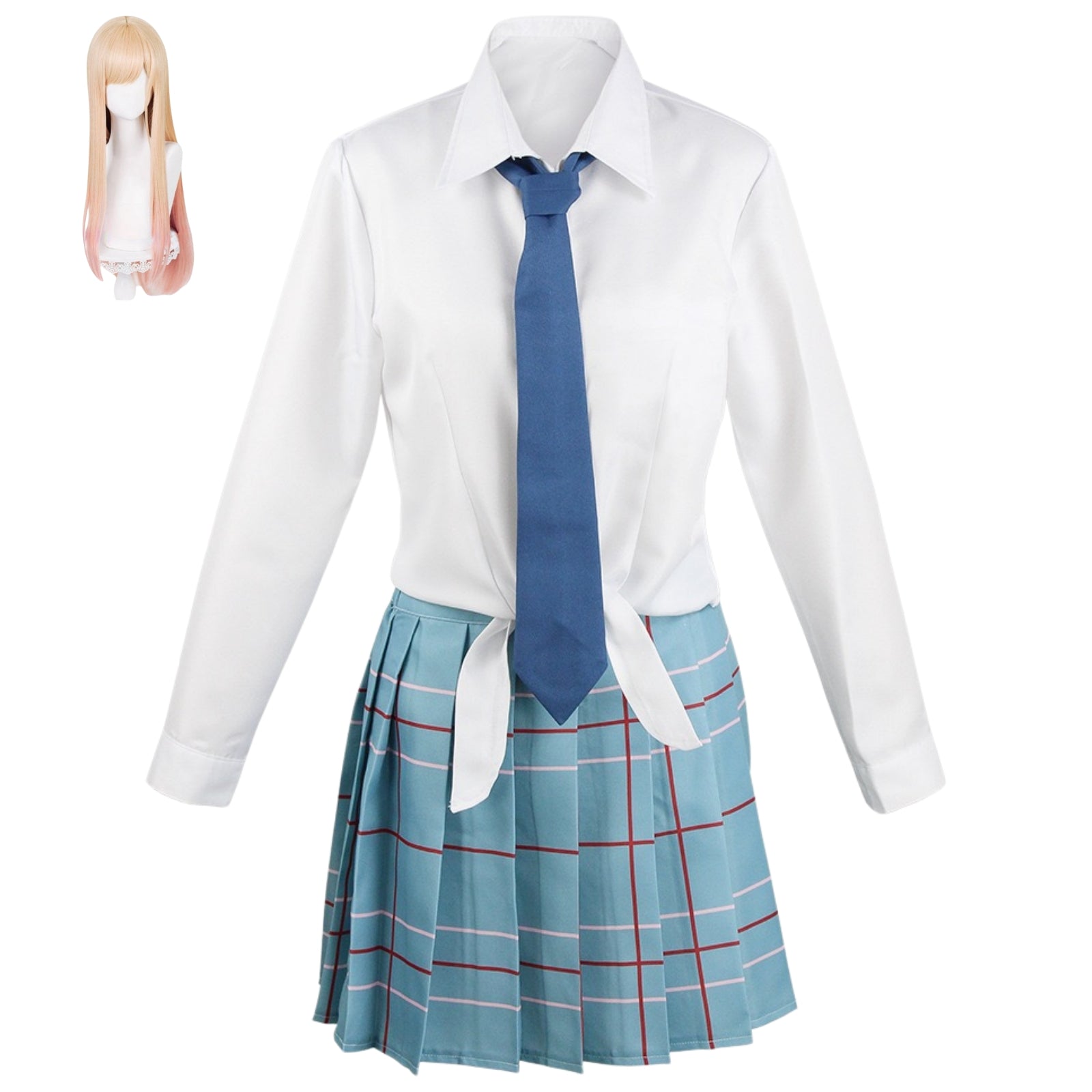 my dress-up darling marin complete jk uniform costume matching blonde wig