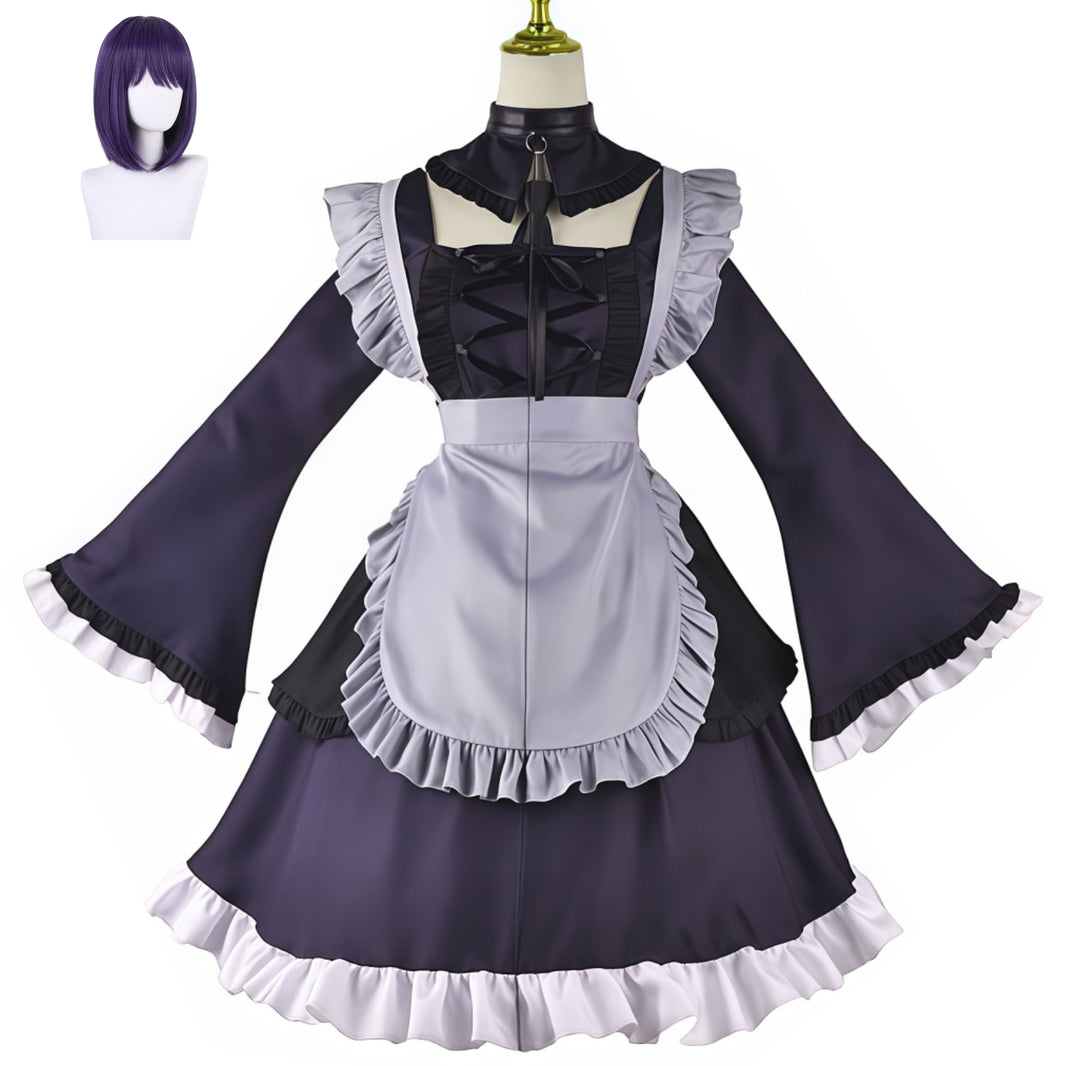 my dress-up darling shizuku maid costume complete outfit matching short purple anime bob wig