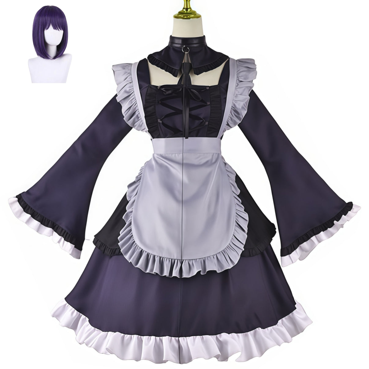 my dress-up darling shizuku maid costume complete outfit matching short purple anime bob wig