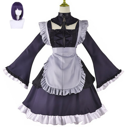 my dress-up darling shizuku maid costume complete outfit matching short purple anime bob wig