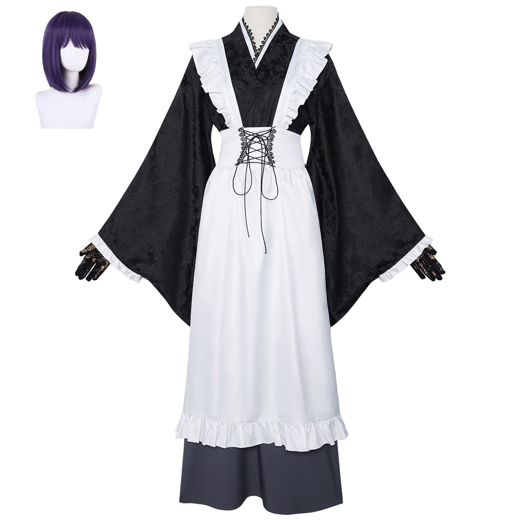 my dress-up darling shizuku japanese kimono maid costume complete set matching short purple anime bob wig