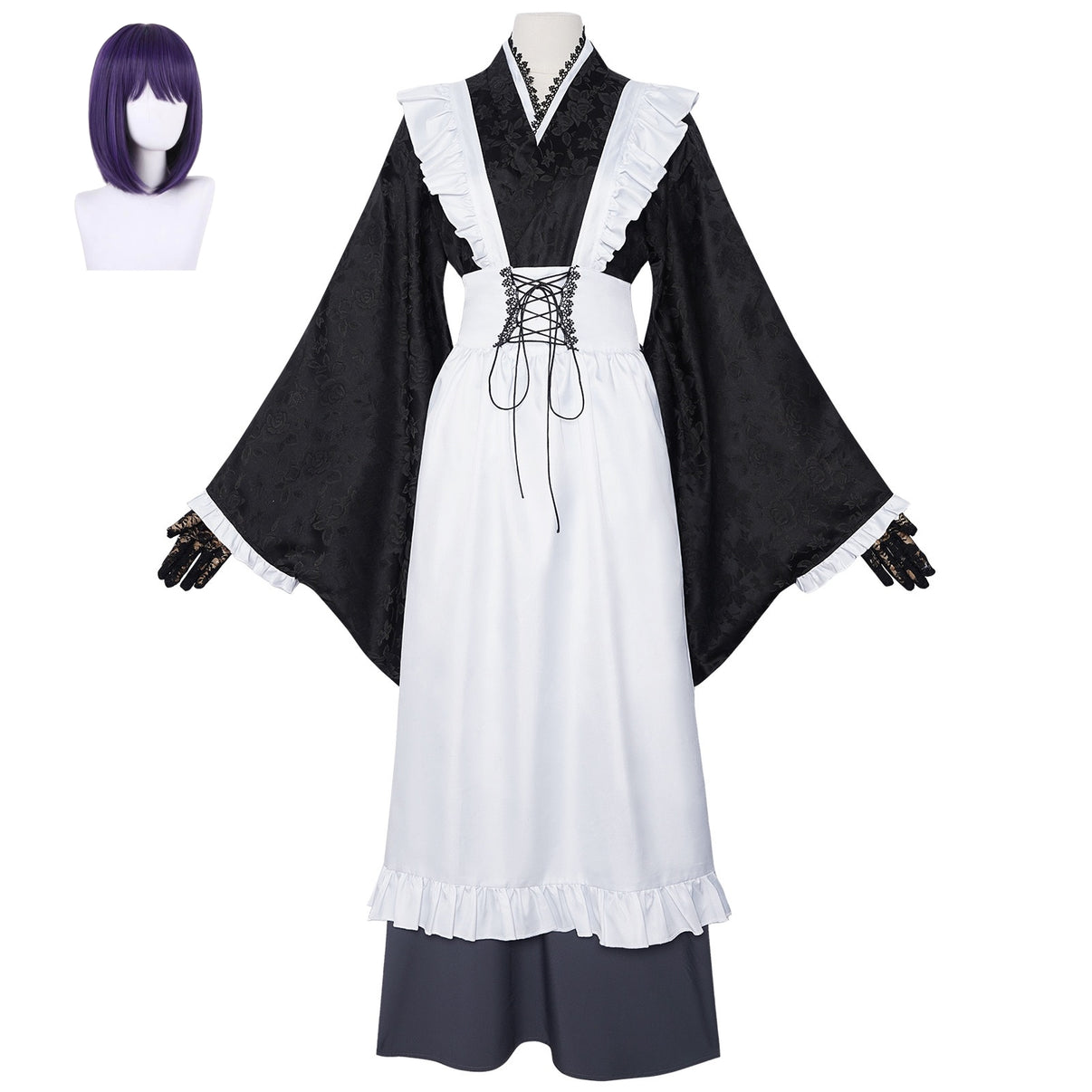 my dress-up darling shizuku japanese kimono maid costume complete set matching short purple anime bob wig
