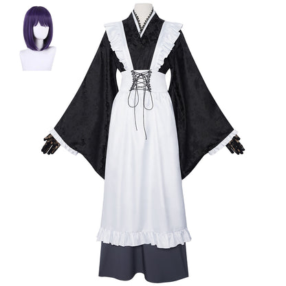 my dress-up darling shizuku japanese kimono maid costume complete set matching short purple anime bob wig