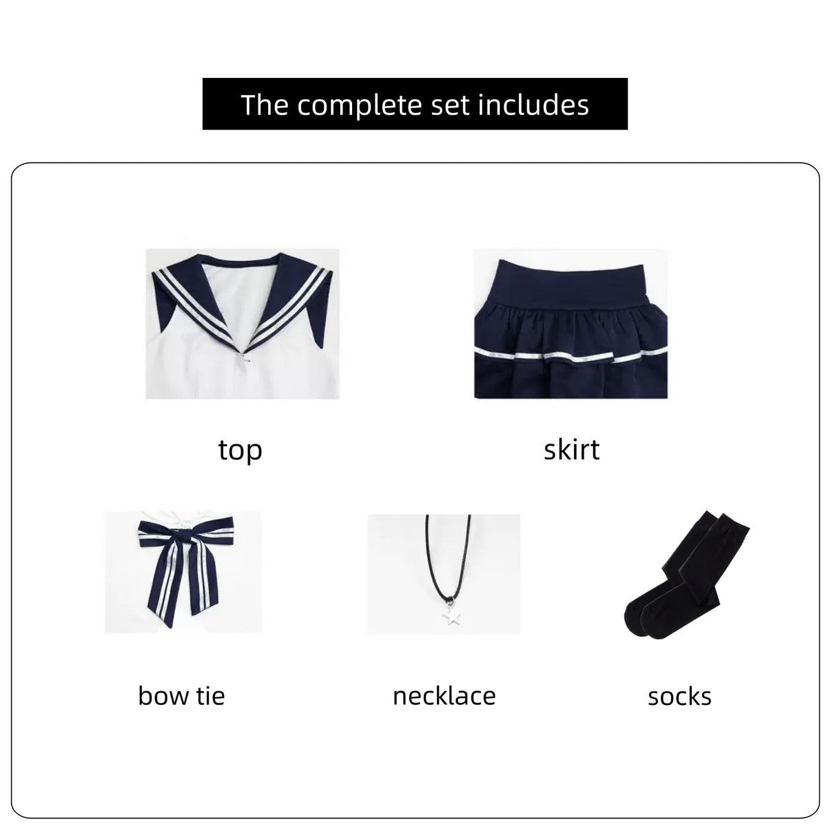 complete sailor suit accessories sleeveless top tiered skirt bow tie star necklace black socks