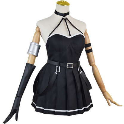 ubel cosplay costume full set side view – frieren anime black dress mannequin display