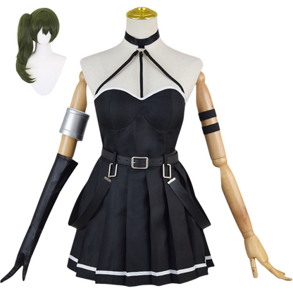 ubel frieren cosplay outfit with matching green wig – complete set on mannequin