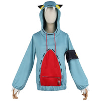 gachiakuta guita cosplay light blue monster hoodie front detail