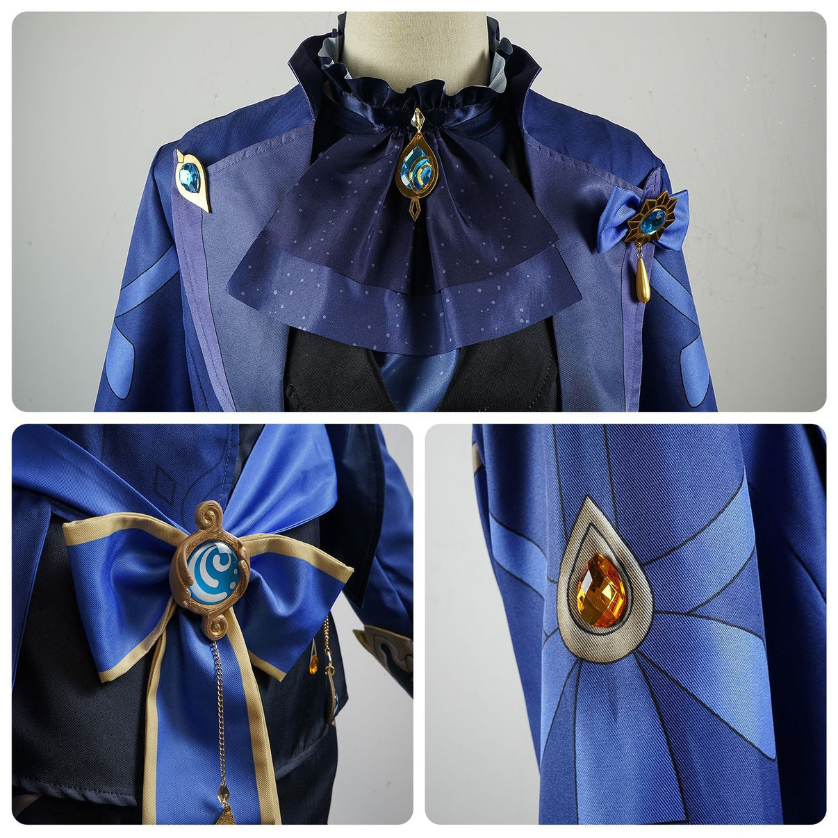 furina costume close up genshin impact cosplay jewelry gem detail shots