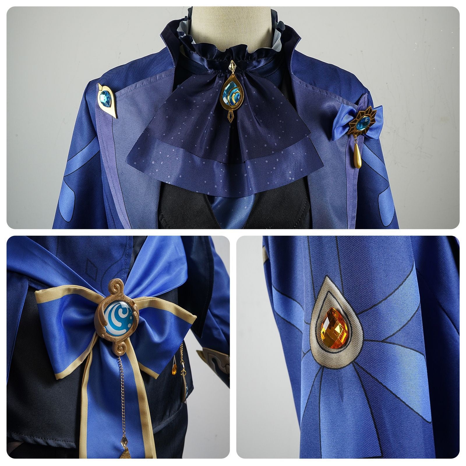 furina costume close up genshin impact cosplay jewelry gem detail shots