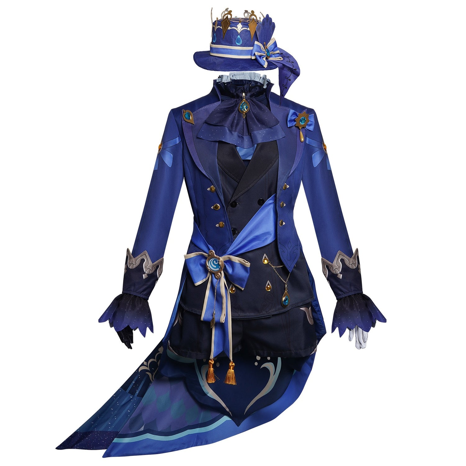 genshin impact cosplay furina costume front view complete black uniform set