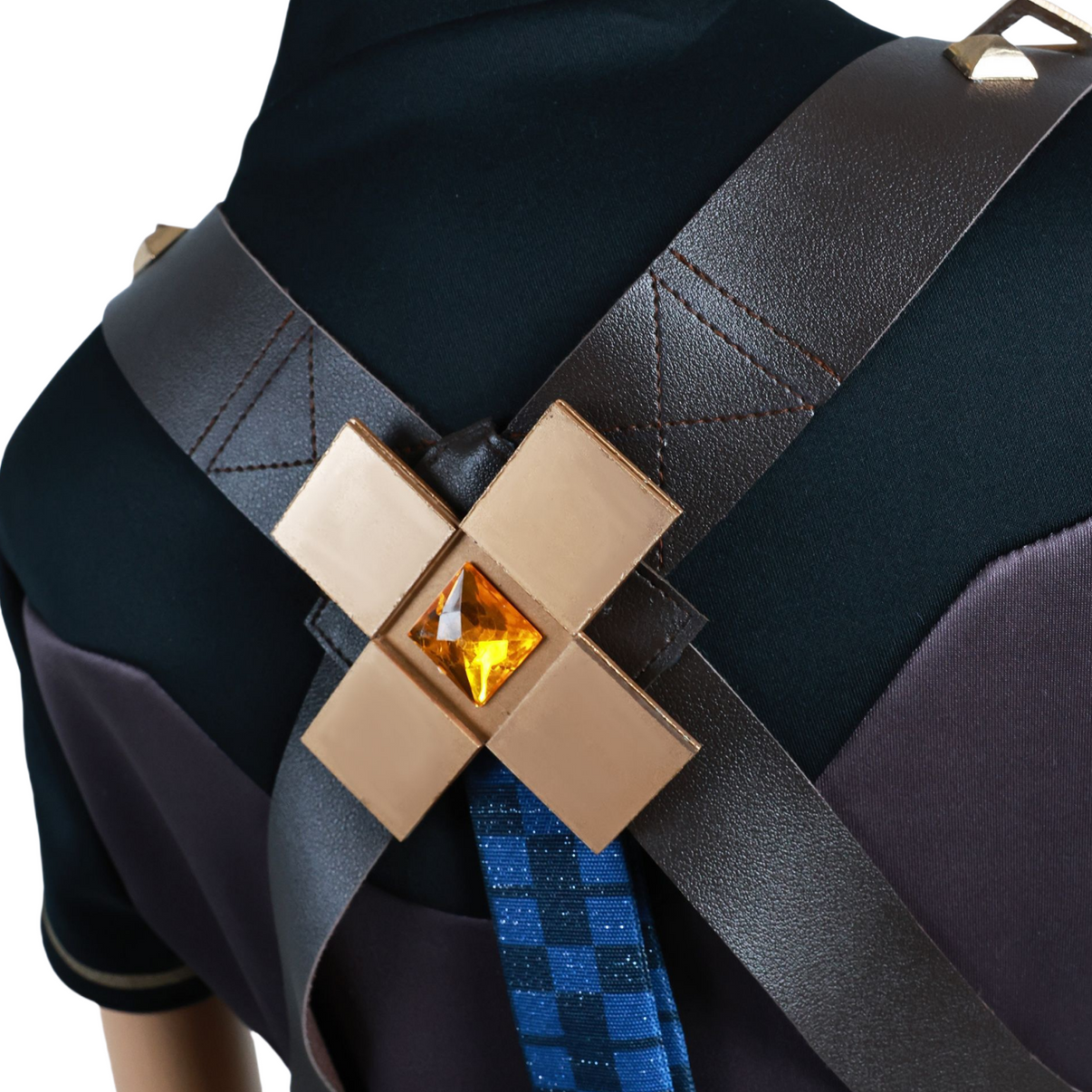 Kinich cosplay golden cross orange crystal leather shoulder harness detail