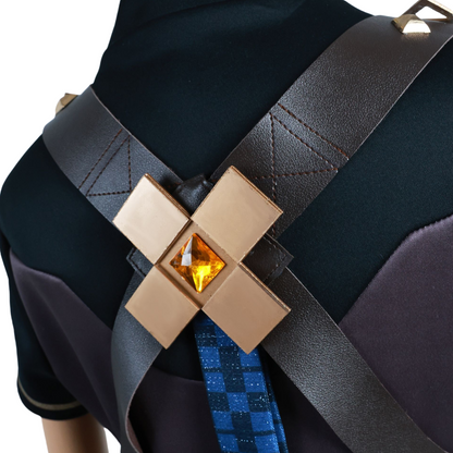 Kinich cosplay golden cross orange crystal leather shoulder harness detail