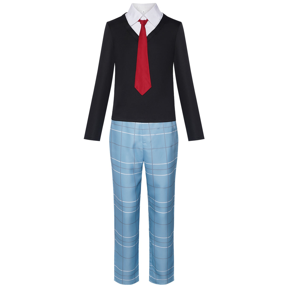 my dress-up darling boy school uniform black v-neck inner shirt red tie grid long pants