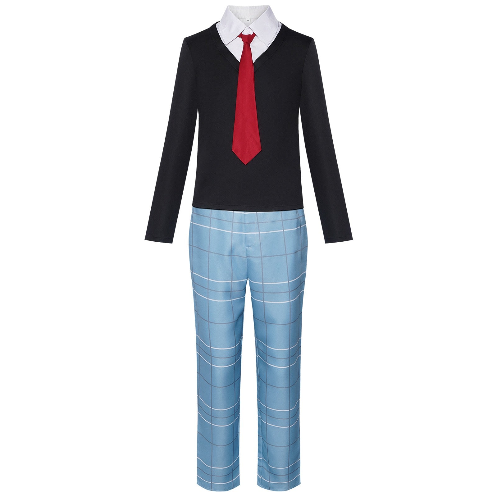 my dress-up darling boy school uniform black v-neck inner shirt red tie grid long pants