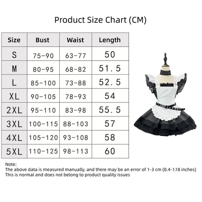Black White Striped Gothic Maid Dress Sweet Lolita Cosplay Outfit Ruffle Frill Apron Costume
