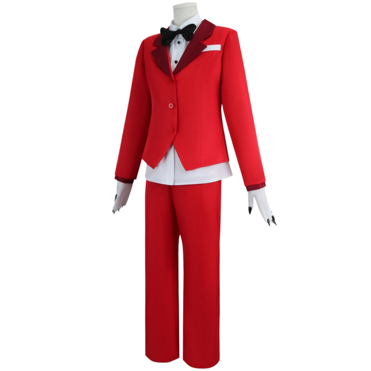 charlie morningstar cosplay red suit mannequin side view full outfit