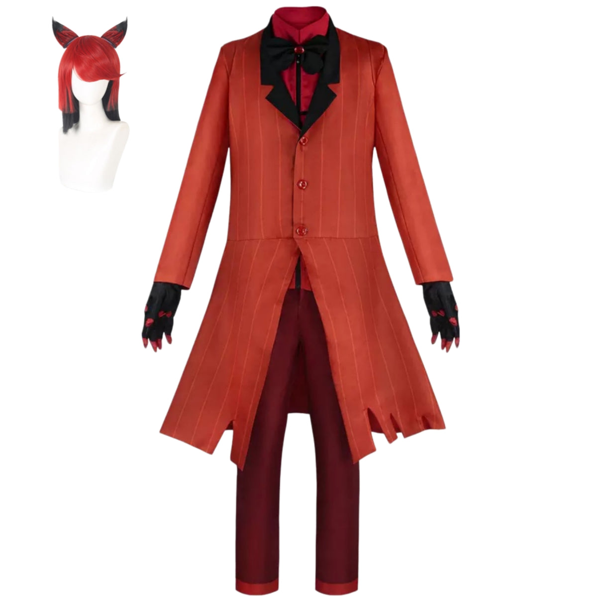 hazbin hotel alastor cosplay full set with red demon wig radio demon red coat pants gloves outfit for halloween