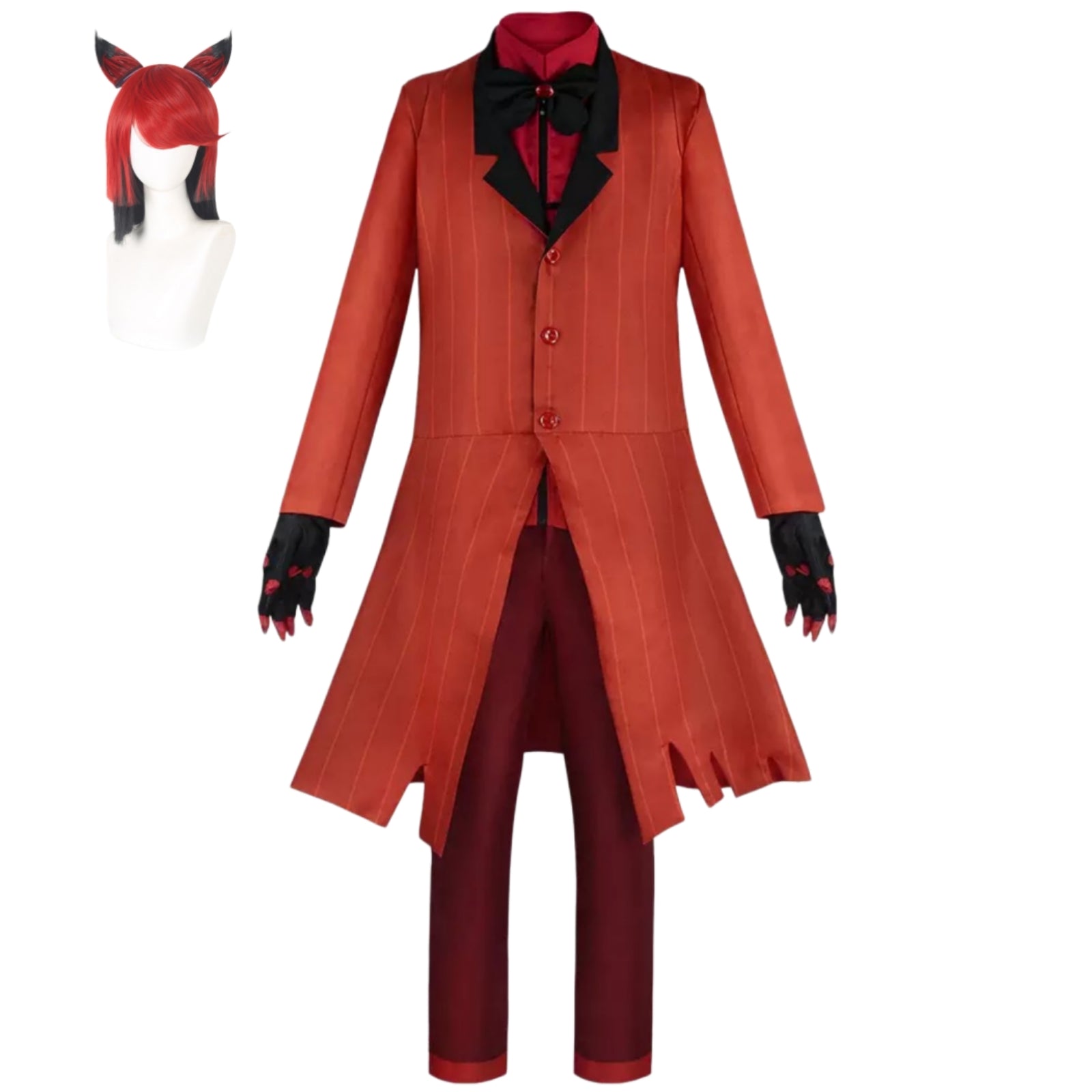 hazbin hotel alastor cosplay full set with red demon wig radio demon red coat pants gloves outfit for halloween