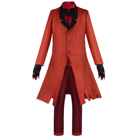 hazbin hotel alastor radio demon cosplay costume red striped long coat pants gloves bow tie full outfit