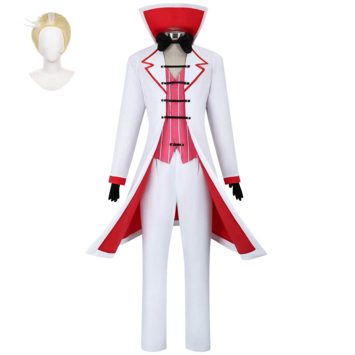 hazbin hotel lucifer cosplay full costume white long tuxedo with blonde short wig demon king party uniform