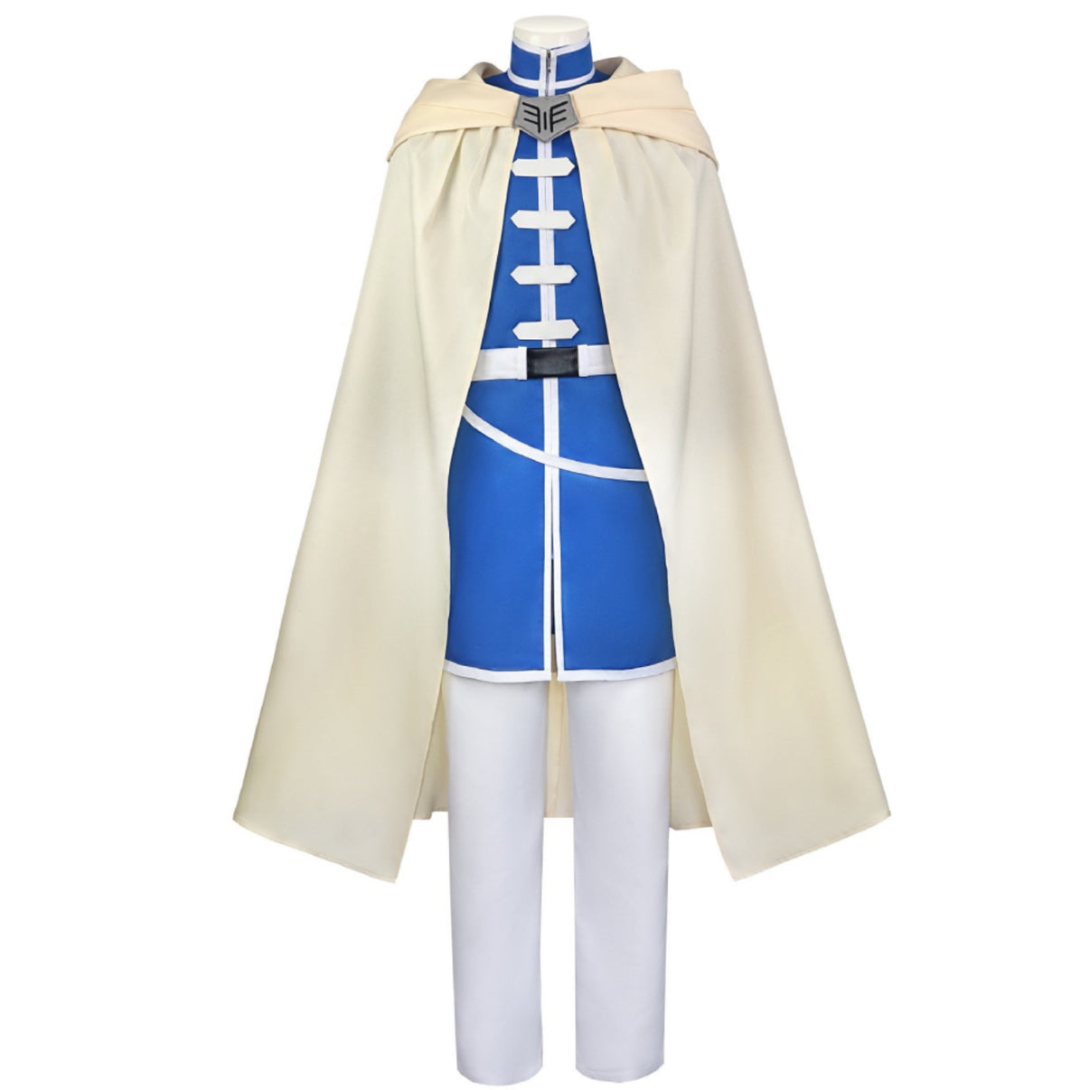 himmel blue uniform with beige hooded cloak full outfit front shot