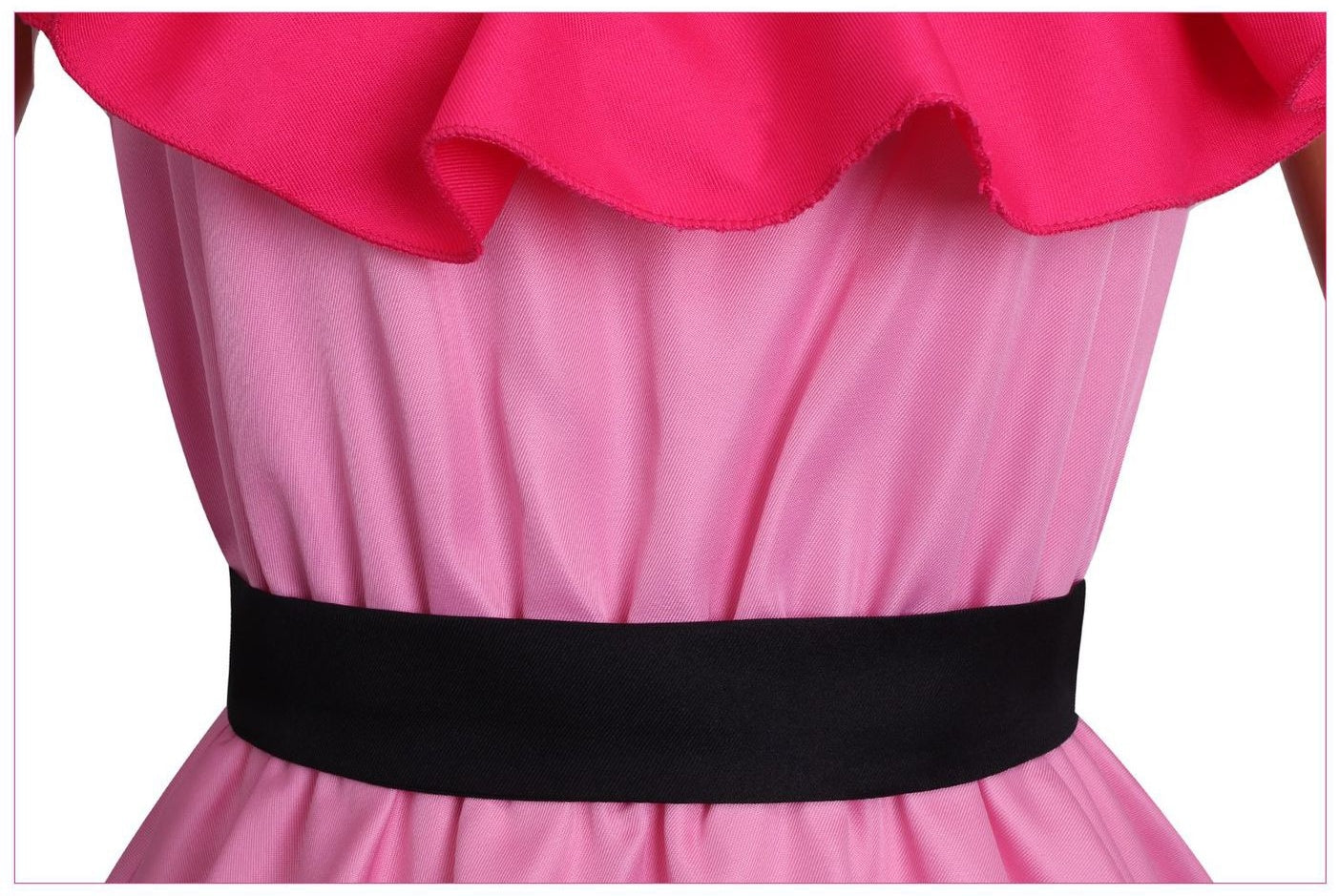 oshi no ko hoshino ai cosplay pink satin dress waist black belt close up detail