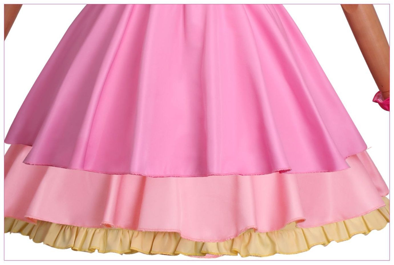 anime oshi no ko hoshino ai cosplay dress three layers pink yellow ruffle hem skirt close up