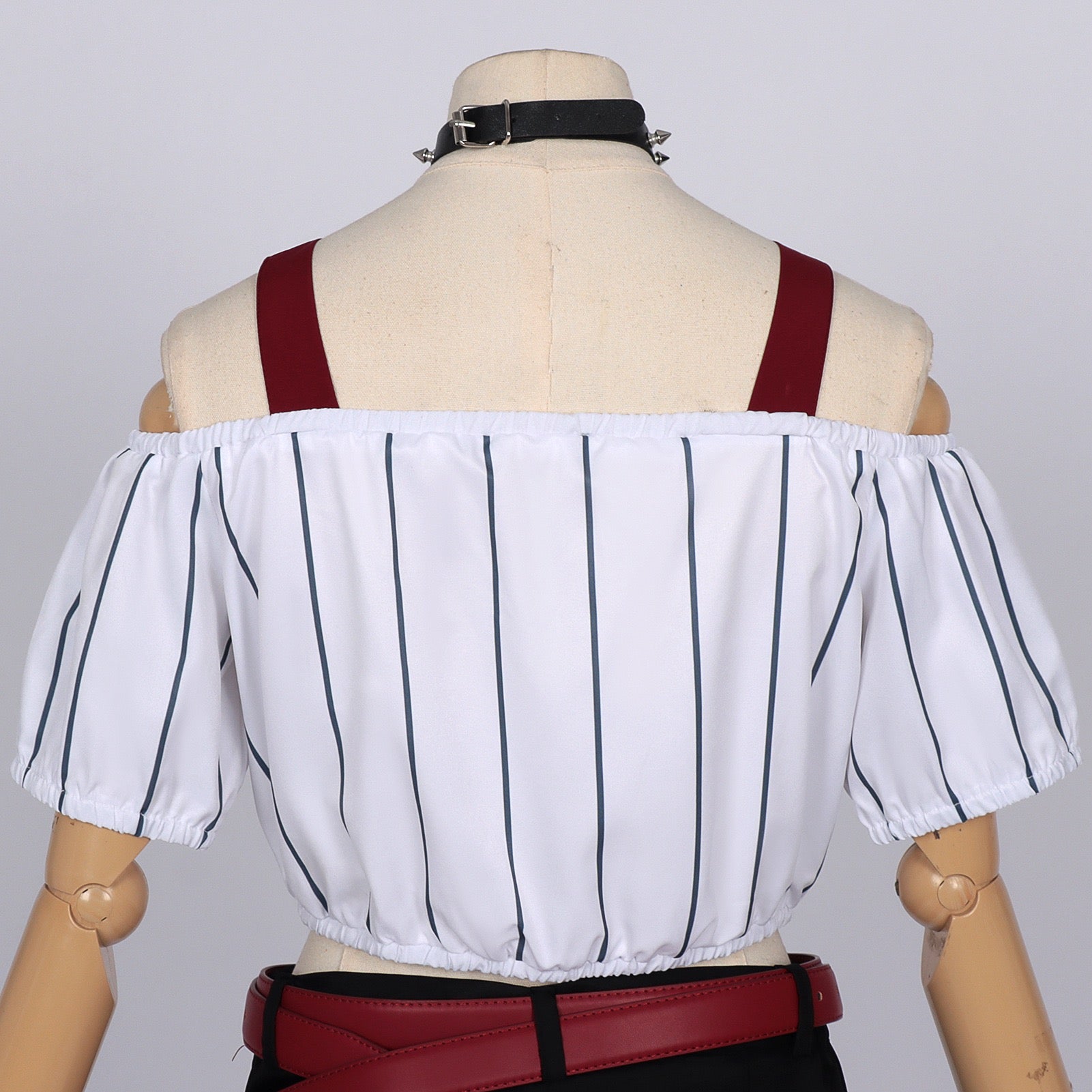 back view white striped off shoulder crop top for jujutsu kaisen kirara hoshi cosplay
