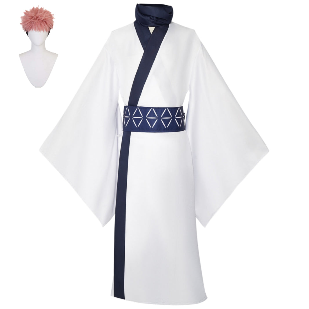 jujutsu kaisen ryomen sukuna cosplay white kimono outfit with pink short wig curse king halloween costume
