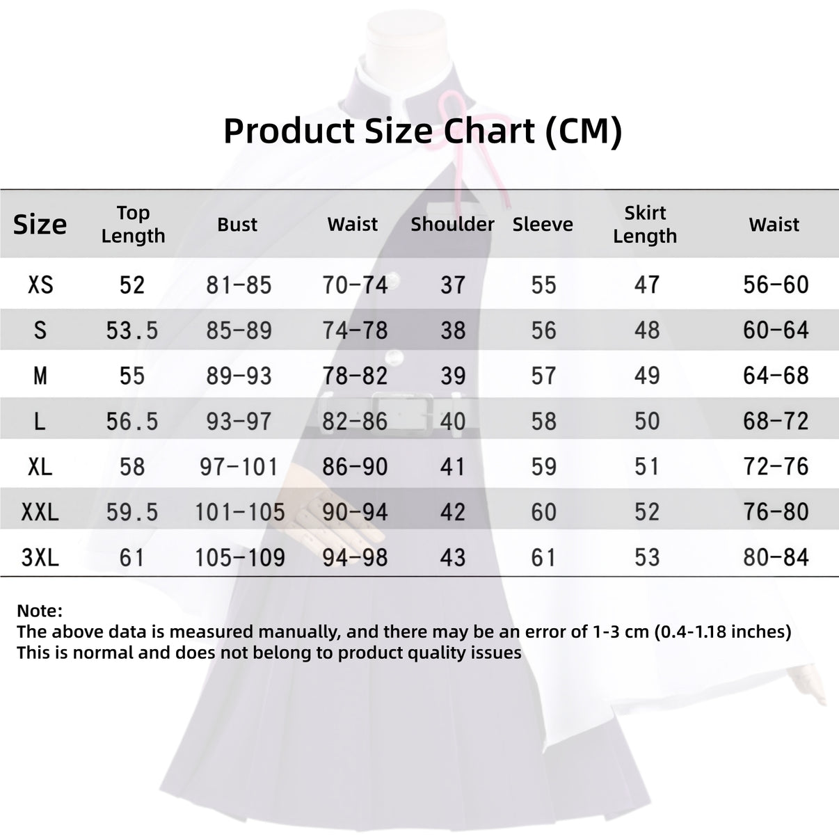 kanao tsuyuri cosplay size chart